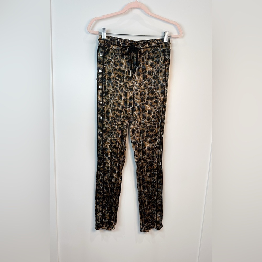 The Kooples Abstract Animal Print Side Snap Track Pants Leopard Brown - Picture 3 of 11